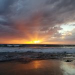 sunset, ocean, beach, waves